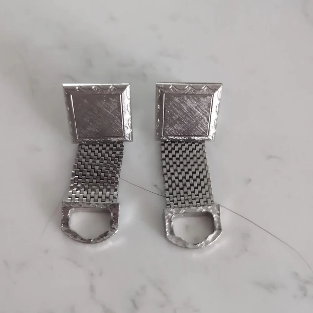 Vintage Silver Tone Mesh Wrap Cufflinks Mid Century Modern 1960s/70s
